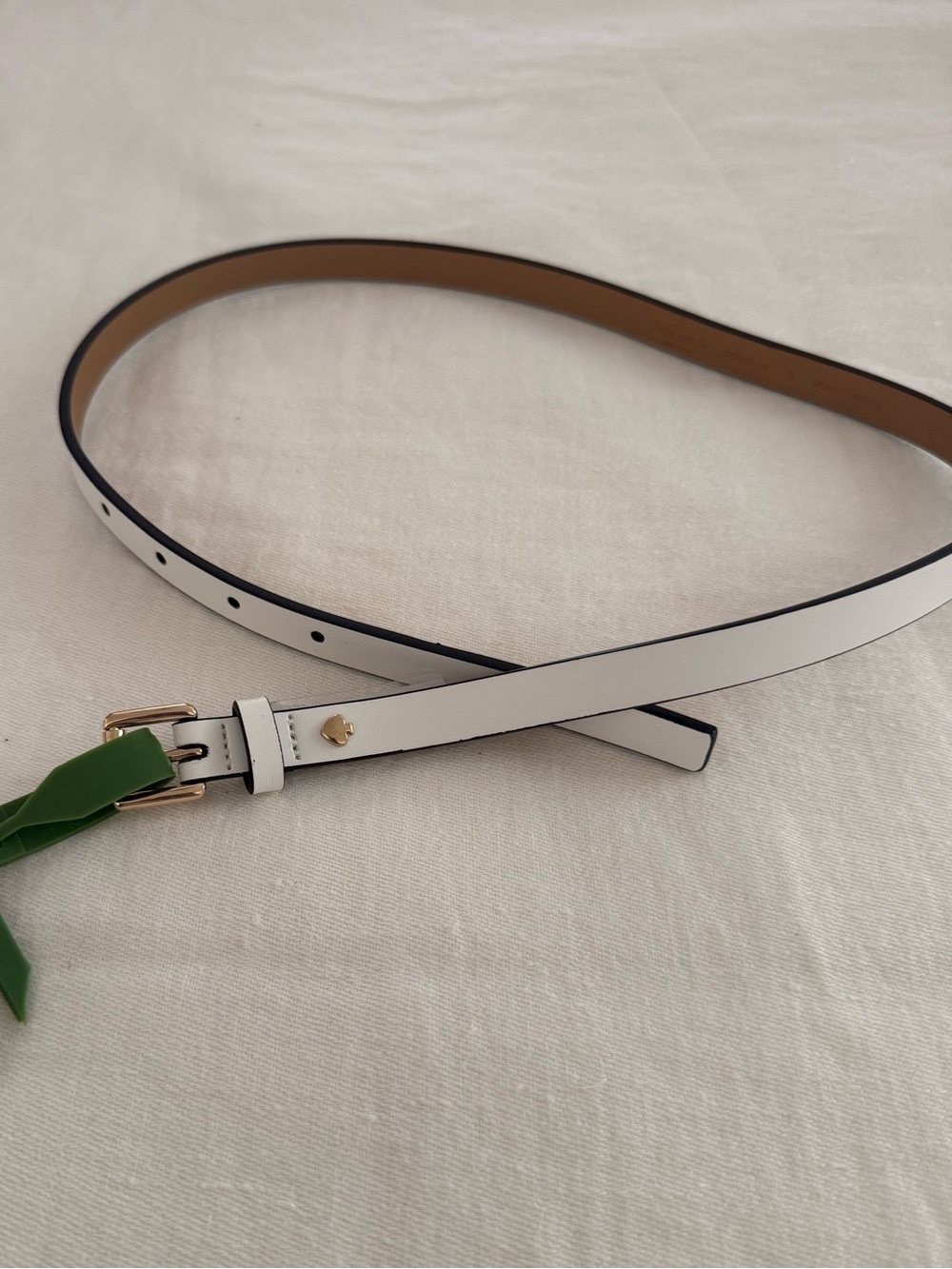 kate spade White Slim Leather Belt with Gold Buckle